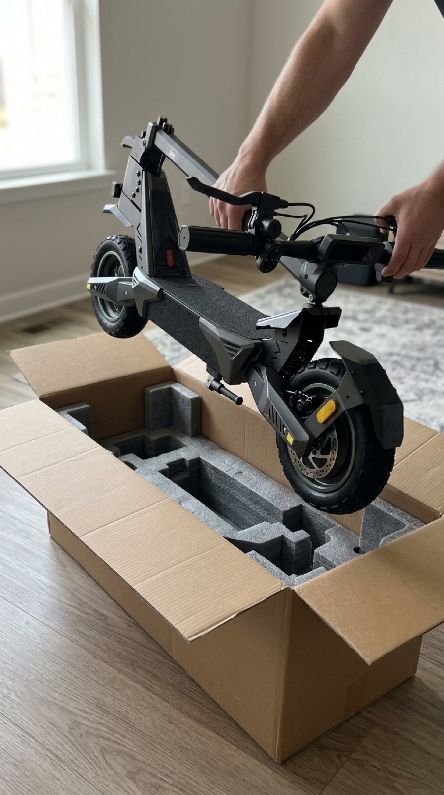 Déballage de la VOLTAN : trottinette sortie de son carton de livraison