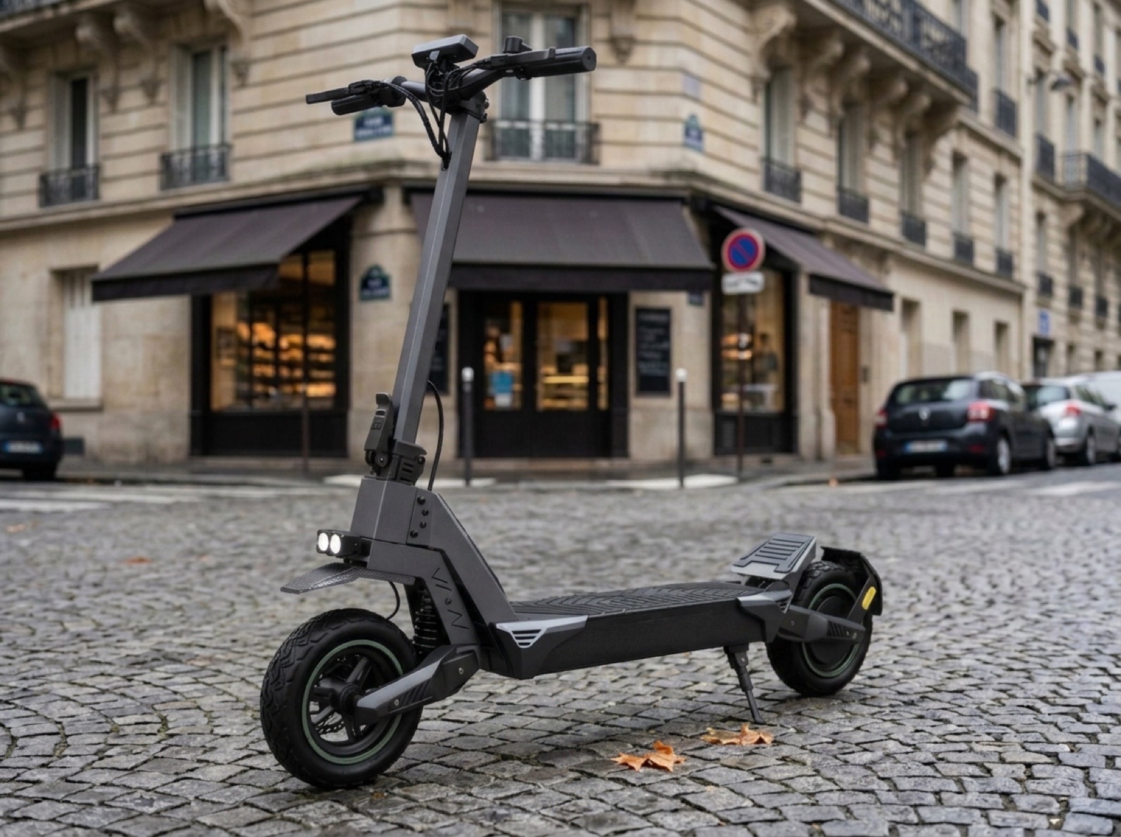 La X1 de trois quarts sur des pavés parisiens